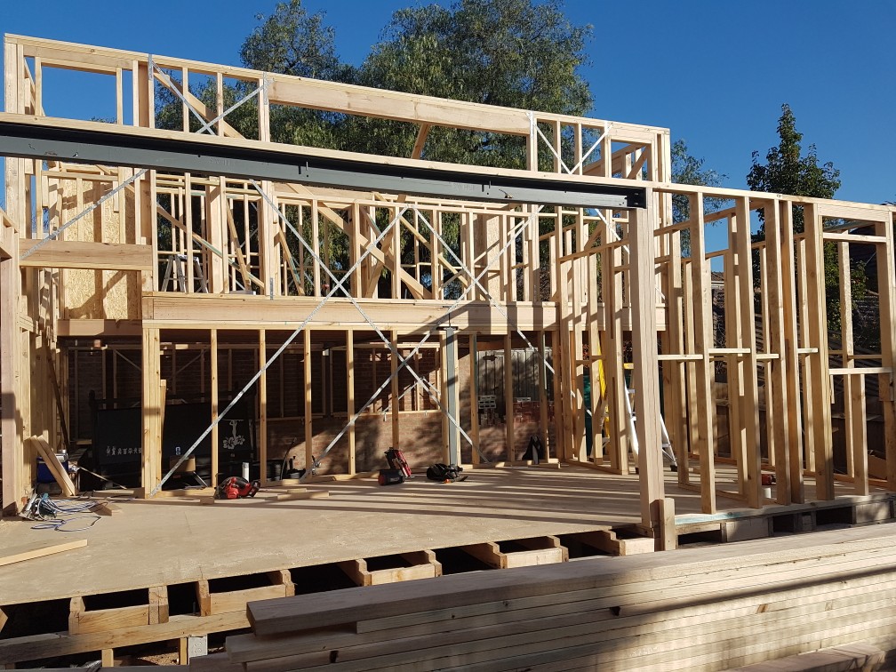 Timber building frame under construction by TR Construction and Earthworks in Melbourne